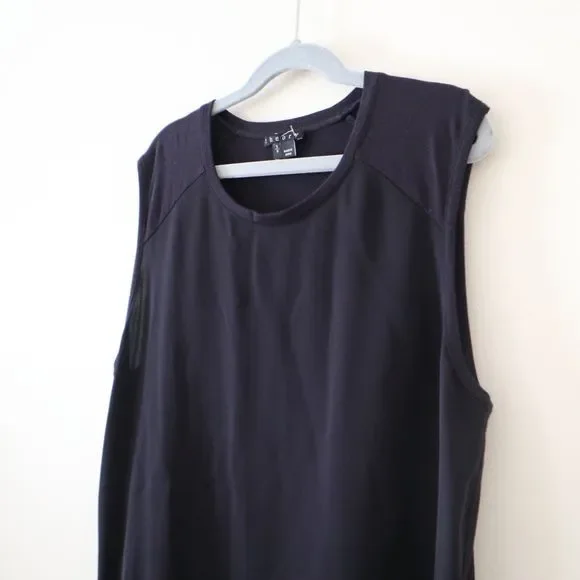 Theory Size S Roliet Modern Silk Satin & Jersey Mixed Tank Top Navy Blue Black - Picture 6 of 12